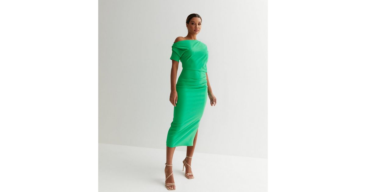 Lime Ruched Cut Out Front Midi Bodycon Dress – AX Paris