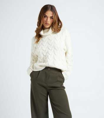 Urban Bliss Off White Cable Knit Roll Neck Jumper