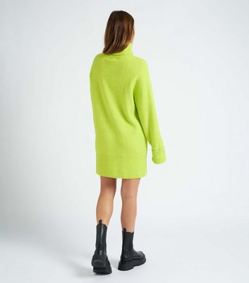 Urban Bliss Light Green Ribbed Knit Roll Neck Mini Dress New Look