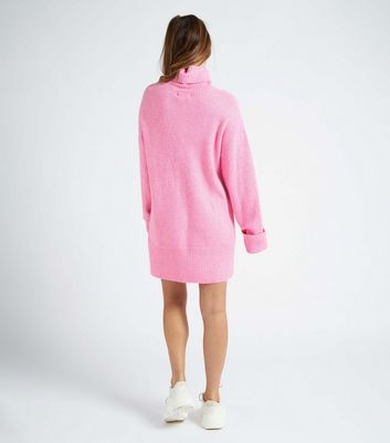 Urban Bliss Mid Pink Ribbed Knit Roll Neck Mini Dress New Look
