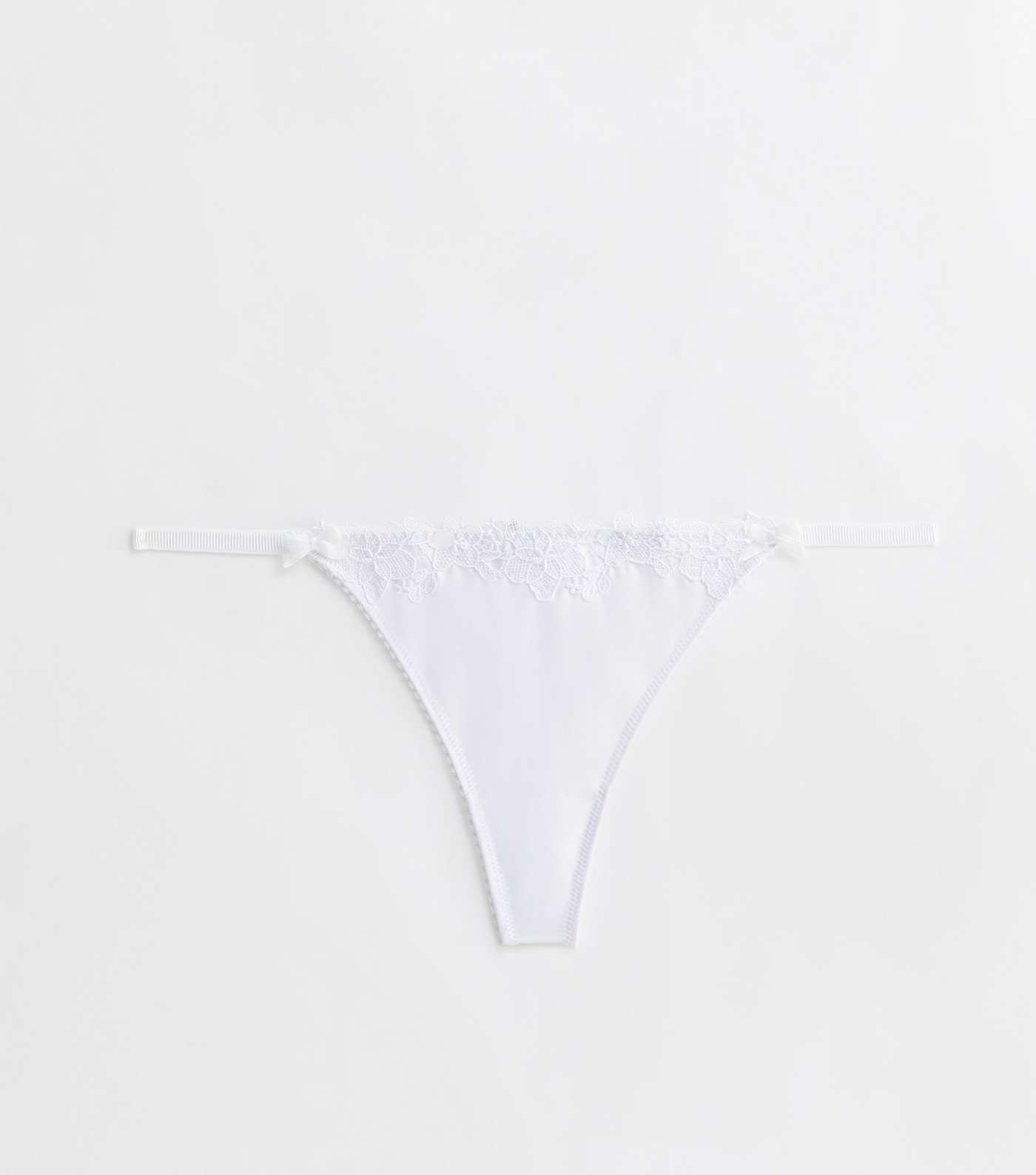 White Satin Embroidered Trim Thong Image 5