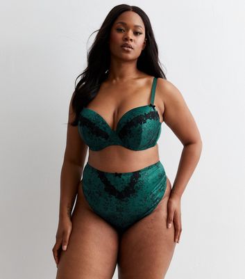 Curves Green Floral Satin Bra New Look