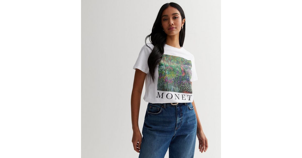 White Floral Monet Logo T-Shirt | New Look