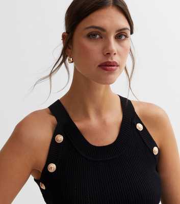 Cameo Rose Black Ribbed Knit Button Sleeveless Bodysuit