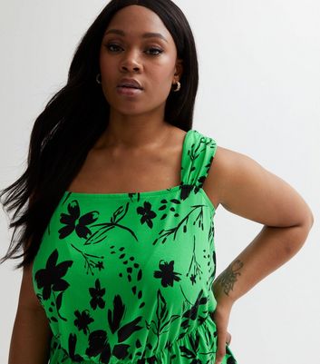 Curves Green Floral Jersey Playsuit New Look