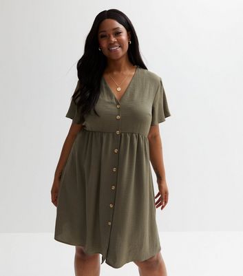 Curves Khaki Button Front Mini Dress New Look