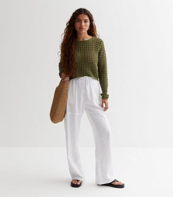 White Linen Look Palazzo Beach Trousers  PrettyLittleThing