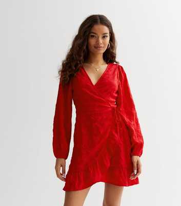 Petite Red Textured Wrap Mini Dress