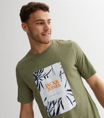 Jack Jones Light Green Palm Logo T Shirt New Look