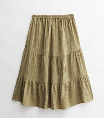 Maternity Khaki Textured Tiered Midi Skirt New Look