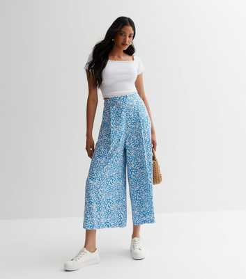 Blue Ditsy Floral Wide Leg Crop Trousers