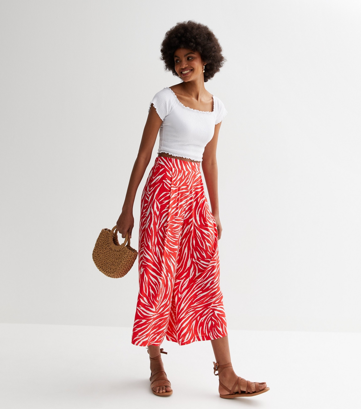 Women's Red Zebra Print Wide Leg Crop Trousers New Look