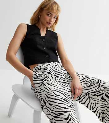 White Zebra Print Full Leg Trousers