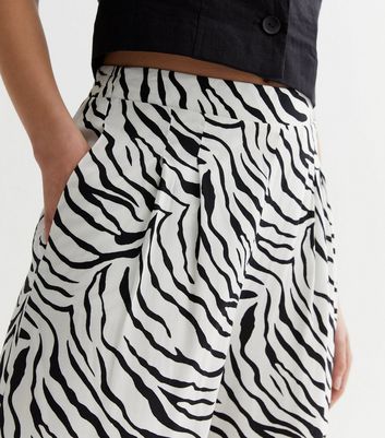 White Zebra Print Full Leg Trousers New Look