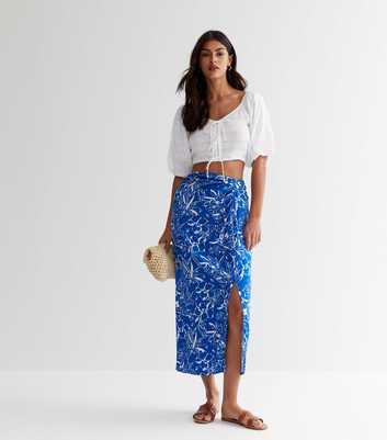 Blue Tropical Sarong Midi Skirt