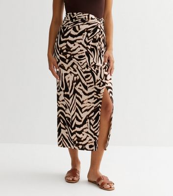 Brown Zebra Print Sarong Midi Skirt New Look