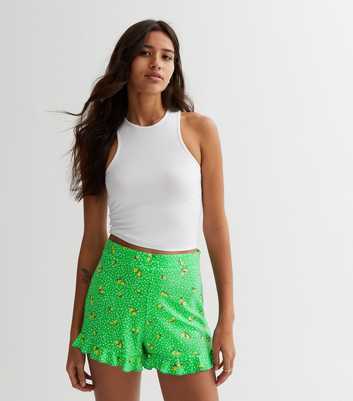 Green Lemon Spot Frill Shorts
