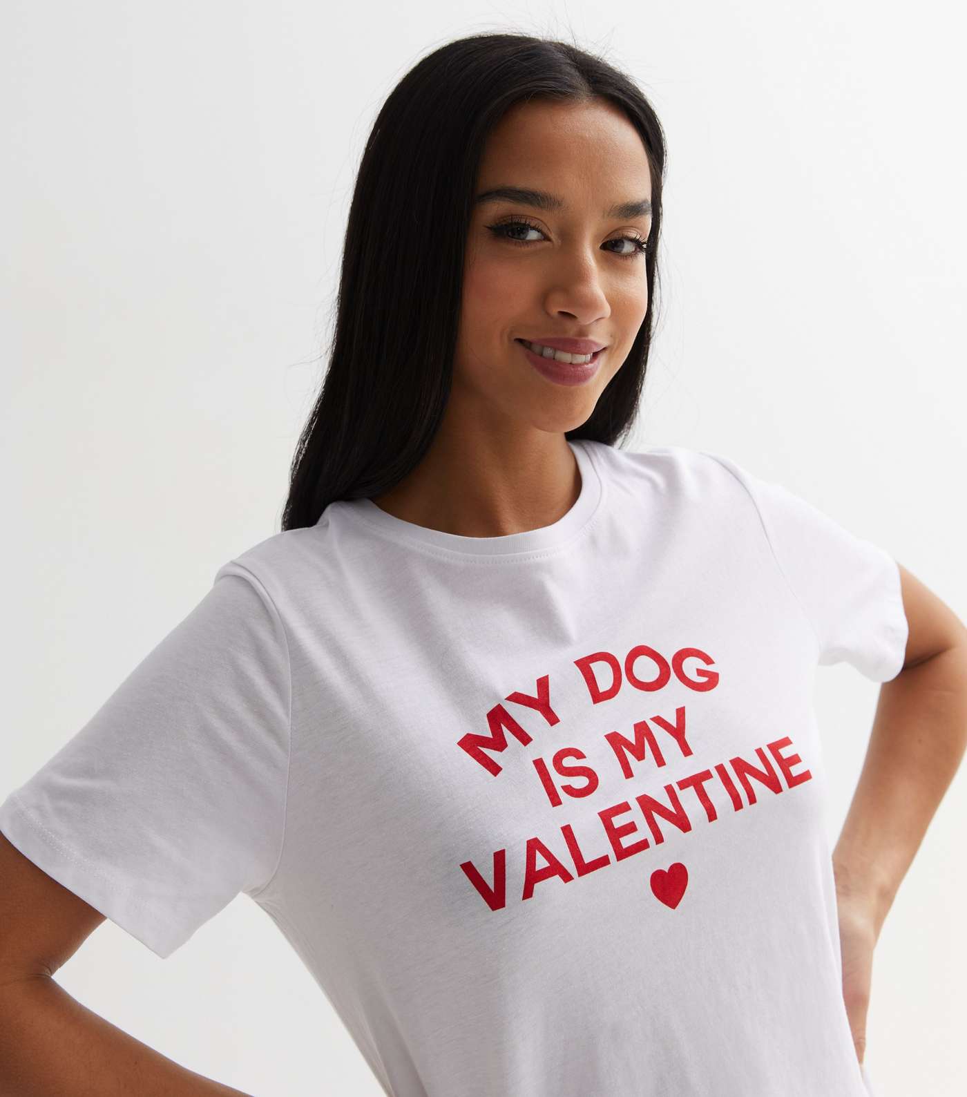 Petite White My Dog Is My Valentine Logo T-Shirt