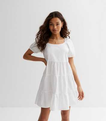 Petite White Tiered Smock Mini Dress