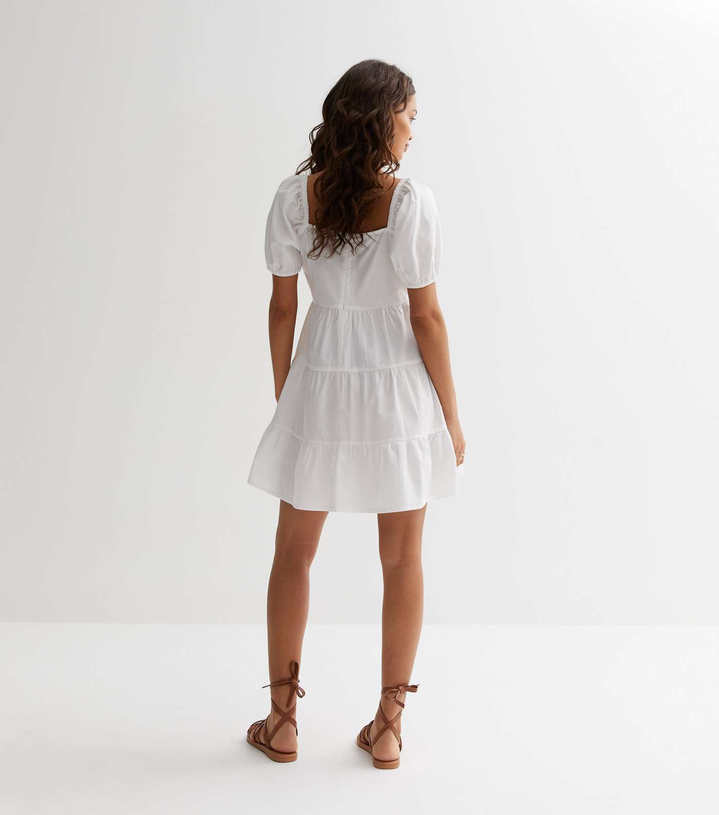 Petite White Tiered Smock Mini Dress Image 4