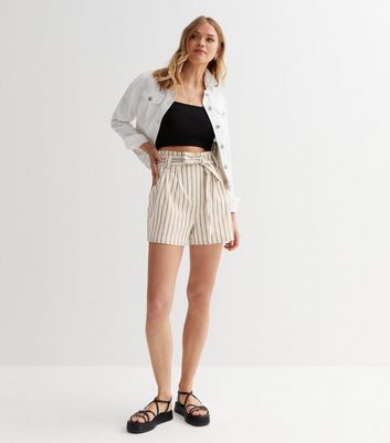 White Stripe Cotton Belted Shorts New Look