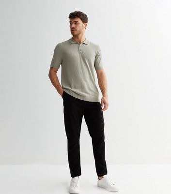 Men's Jack & Jones Pale Grey Knit Short Sleeve Polo Top New Look