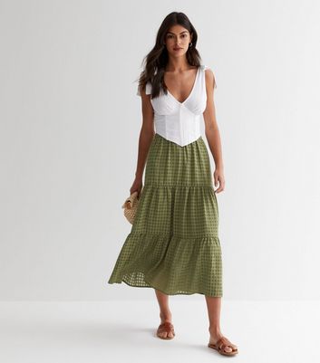 Khaki hotsell gingham skirt