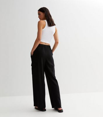 YOURS Curve Plus Size Black Wide Leg Linen Look Trousers  Yours Clothing