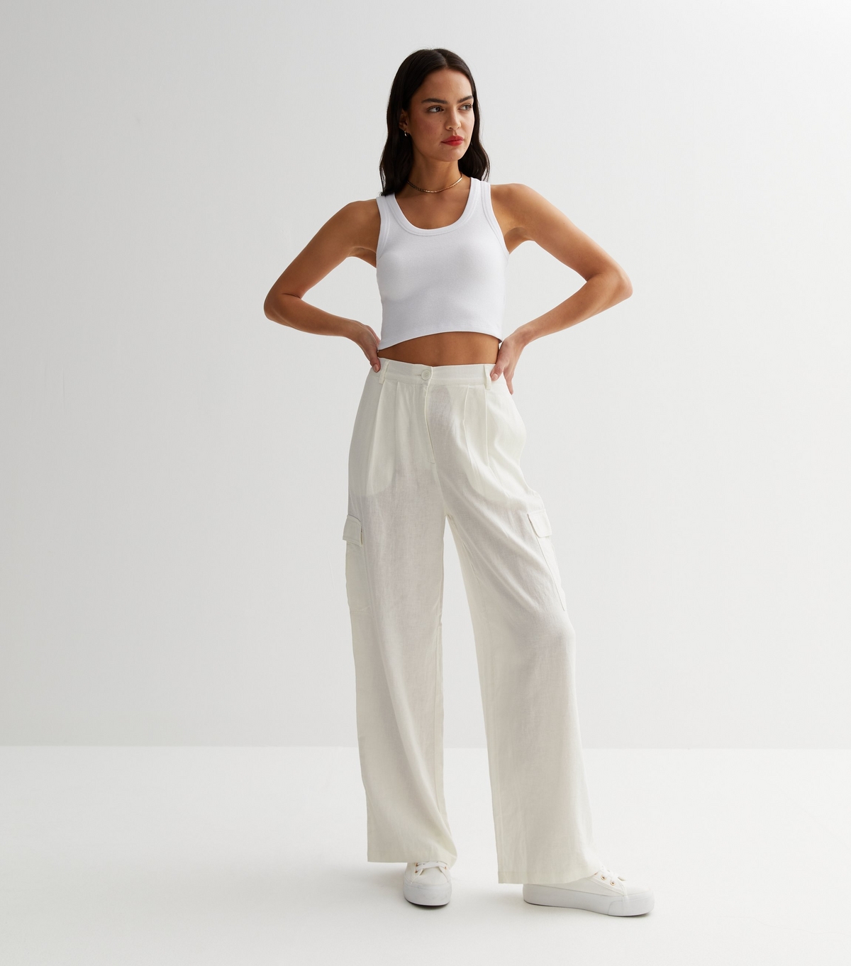 Women's White Linen Blend Cargo Trousers New Look