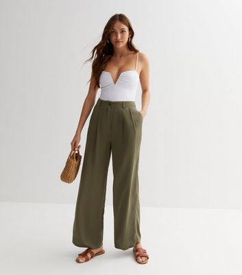 Khaki wide 2025 leg trousers