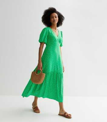 Tall Green Spot V Neck Midi Dress