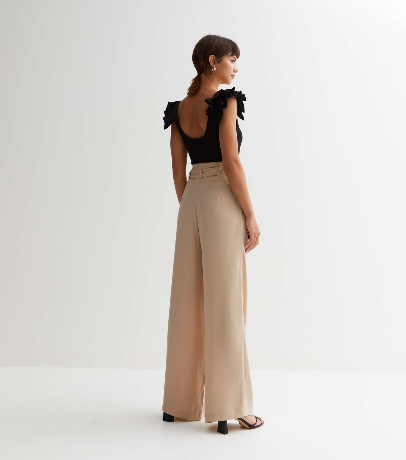 Stone Wide Leg Paperbag Trousers Image 4
