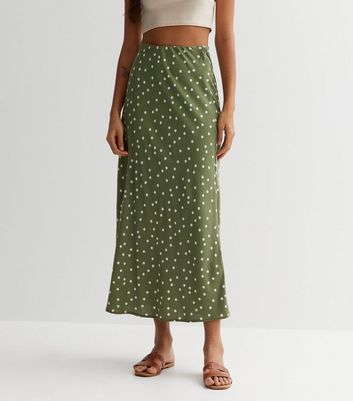 Tall Green Spot Bias Cut Midaxi Skirt New Look