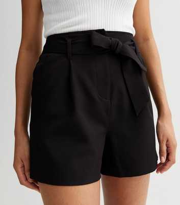 Tall Black High Waisted Belted Shorts