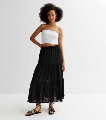 Tall Black Tiered Midi Skirt