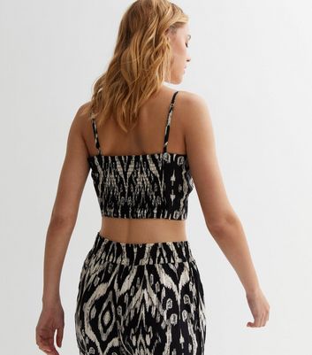 Black Abstract Strappy Crop Cami New Look