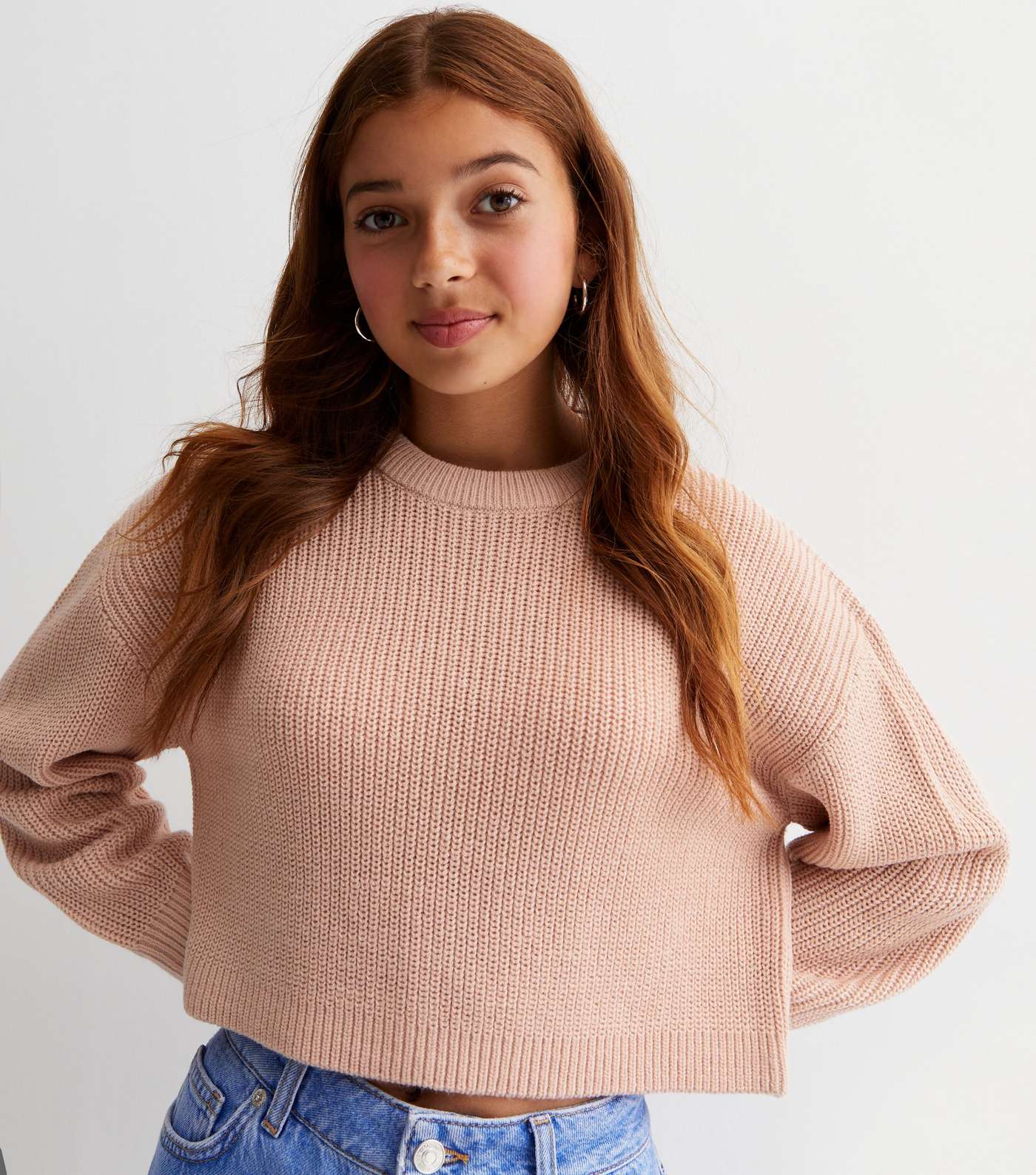 Girls Pale Pink Crew Neck Cropped Jumper New Look