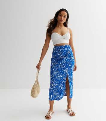 Petite Blue Tropical Sarong Midi Skirt
