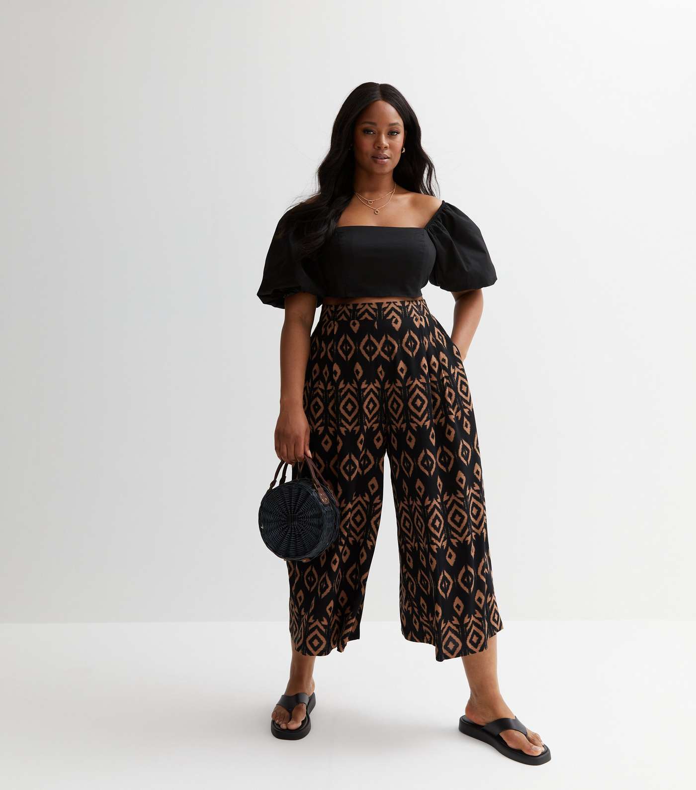 Curves Black Abstract Crop Trousers