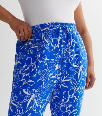 Curves Blue Tropical Print Cuffed Jogger New Look