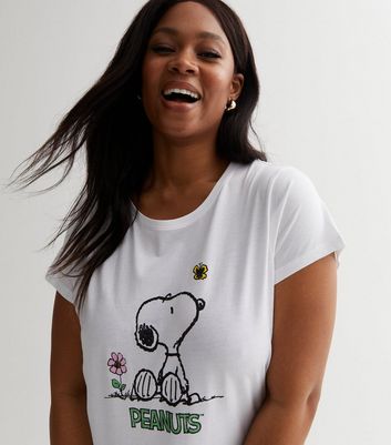 Look White Curves Logo Peanuts New Snoopy T-Shirt |