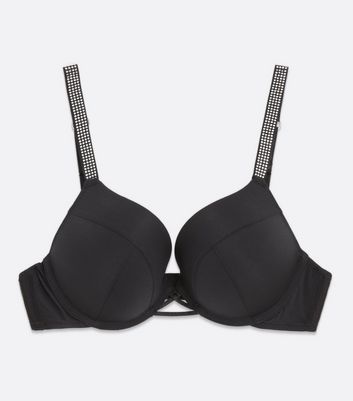 Black Diamanté Strap Push Up Bra New Look