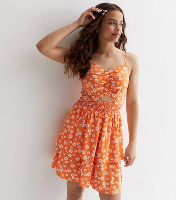 New look orange floral dress best sale