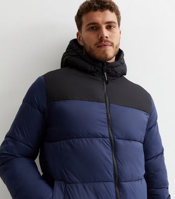 Jack Jones Navy Hooded Puffer Jacket New Look