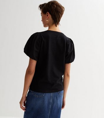 Black short puff sleeve top new arrivals