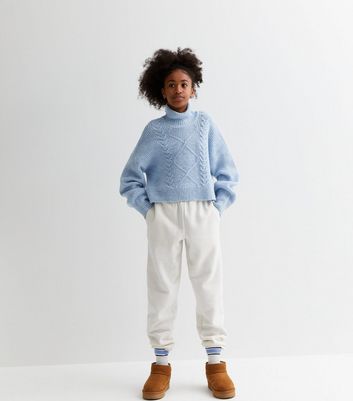 Girls Pale Blue Cable Knit Roll Neck Jumper New Look