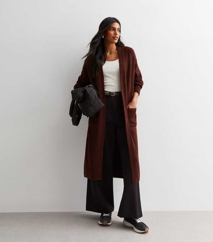 Burgundy Knit Pocket Front Midi Cardigan