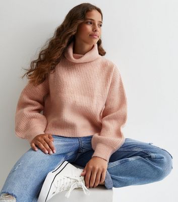 Pale pink roll sales neck jumper