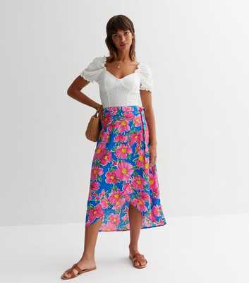 Blue Floral Midi Wrap Skirt