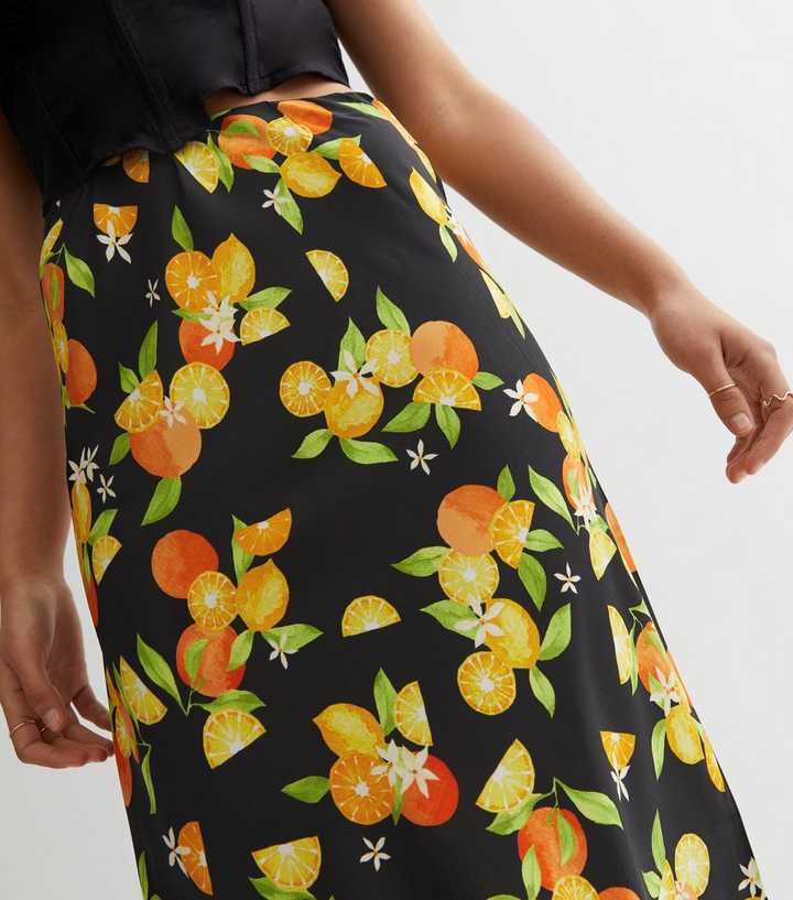 Botanical High Waisted Midi Skirt - Yellow - Pomelo Fashion